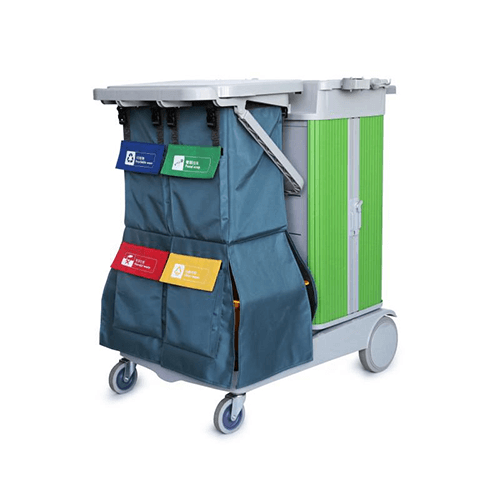 4色垃圾分类收集清洁服务手推车(配趟门储物箱) ST 50G